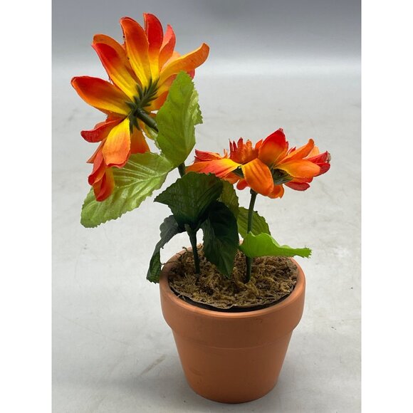 Artificial Potted Planter Flower Sunflowers Orange green terracotta 8x5" READ - Picture 4 of 5